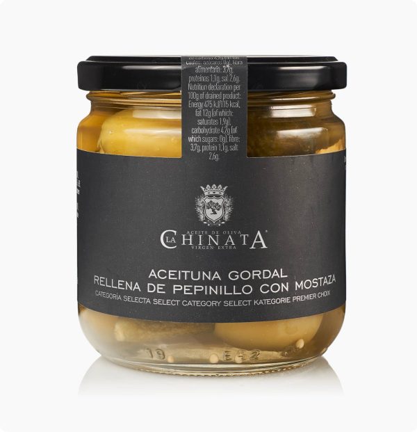 aceituna-gordal-rellena-pepinillo-con-mostaza-la-chinata.jpg Olivy Gordal Plněné Okurkami A Hořčicí