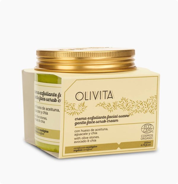 Jemný Peelingový Krém Na Obličej s Olivovými Peckami, Avokádem a Chia OLIVITA