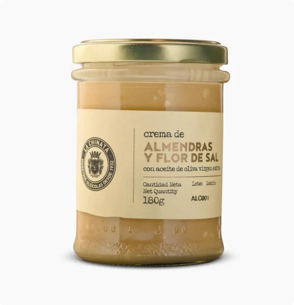 tarro crema de almendras y flor de sal Mandlový Krém a Fleur de Sel s Extra Panenským Olivovým Olejem