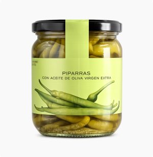 Nakladané Zelené Papričky z Baskicka "Piparras" v Extra Panenském Olivovém Oleji